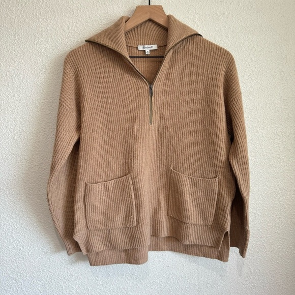 Madewell Glenbrook Half-Zip Pullover Wool Sweater in Camel Tan XS Casual Minimal - Picture 1 of 8